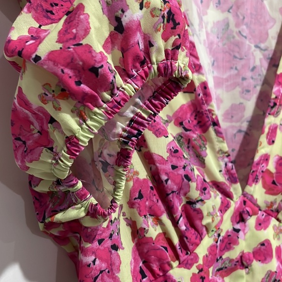 Shein Button Through Allover Pink and Yellow Floral Dress - Picture 9 of 11